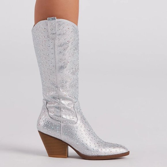 NEW🔥 Bling Jeweled Rhinestone Pointed-Toe Western Cowboy CowGirl Boot Knee-High - Picture 6 of 8